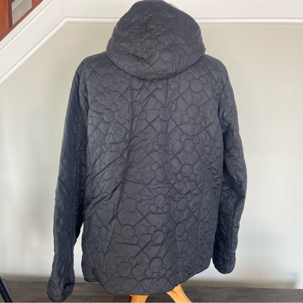 Disney Parks Mickey Mouse Black Quilted Puffer Jacket Hooded Sherpa Lined Large - Picture 2 of 10